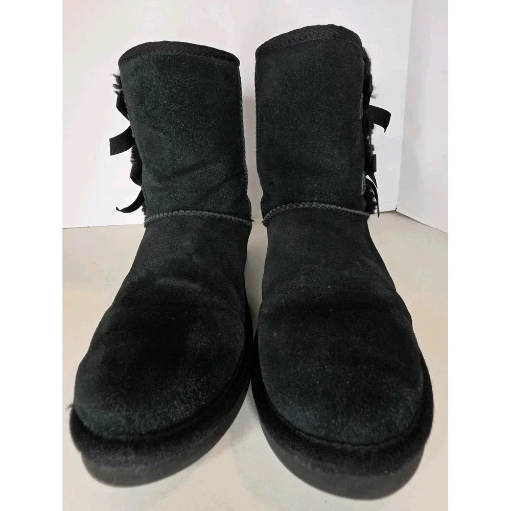 Koolaburra by UGG Victoria Short Black Suede Bow Winter Boots Womens 7